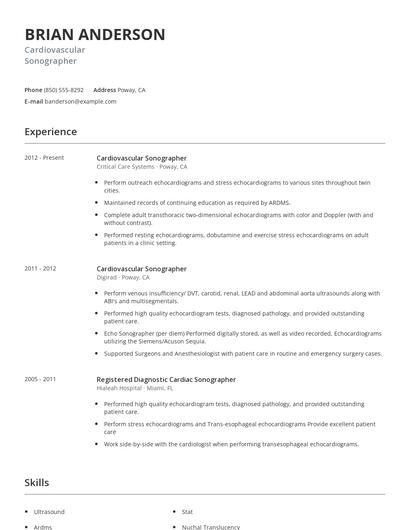 Cardiovascular Sonographer Resume