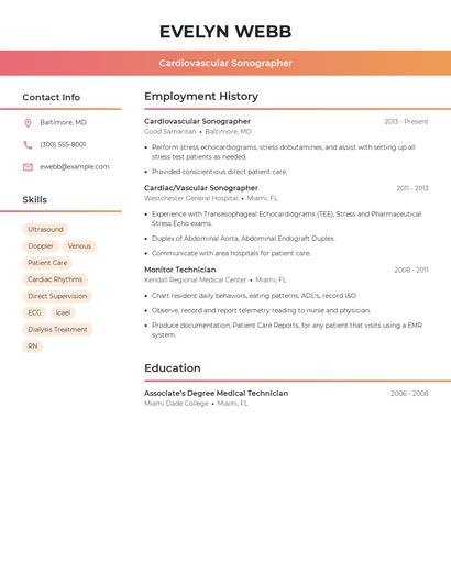 Cardiovascular Sonographer Resume