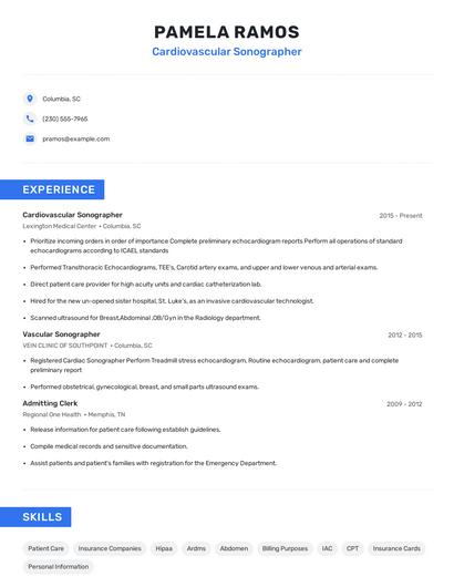 Cardiovascular Sonographer Resume
