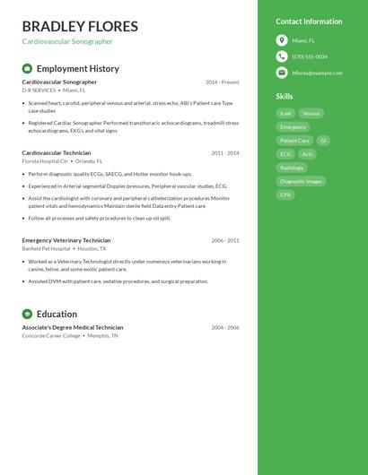 Cardiovascular Sonographer Resume