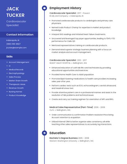Cardiovascular Specialist Resume