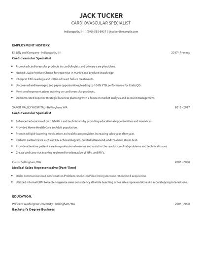 Cardiovascular Specialist Resume