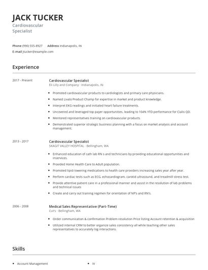 Cardiovascular Specialist Resume
