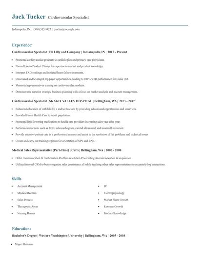 Cardiovascular Specialist Resume