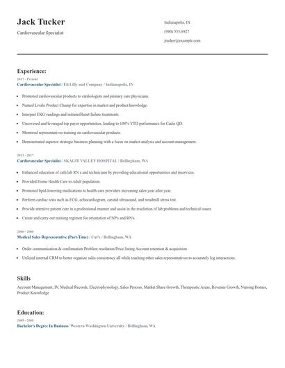 Cardiovascular Specialist Resume