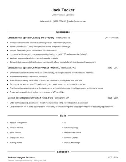 Cardiovascular Specialist Resume