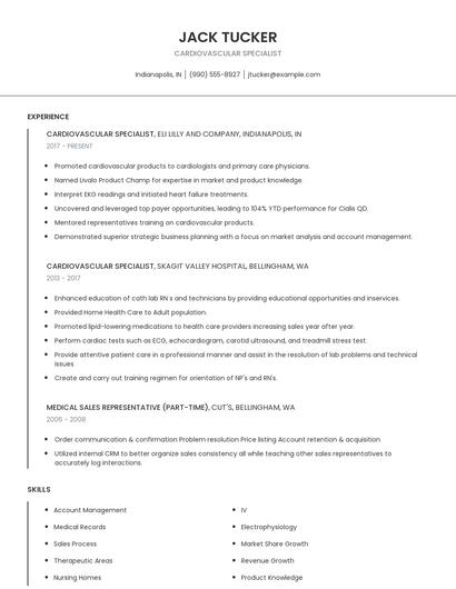 Cardiovascular Specialist Resume