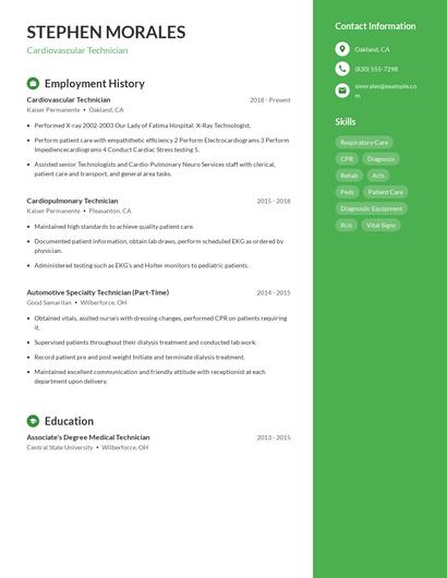 Cardiovascular Technician Resume