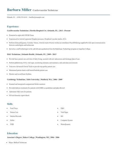 Cardiovascular Technician Resume