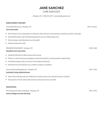 Care Associate Resume