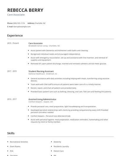 Care Associate Resume