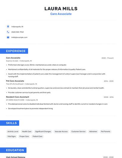 Care Associate Resume