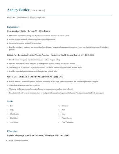 Care Associate Resume