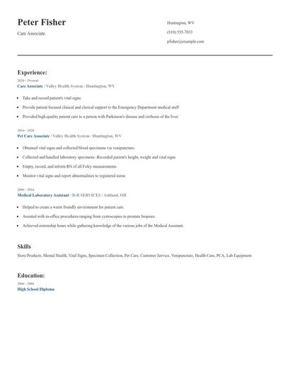 Care Associate Resume