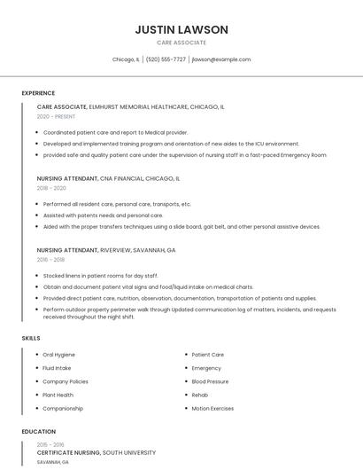 Care Associate Resume