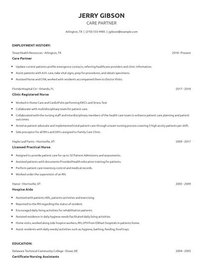 Care Partner Resume