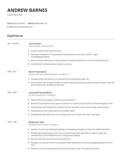 Care Partner Resume