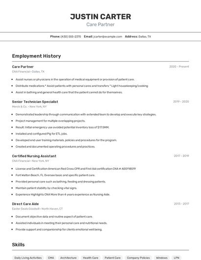 Care Partner Resume
