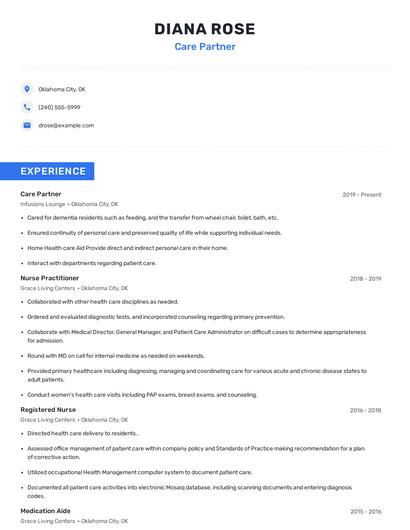 Care Partner Resume