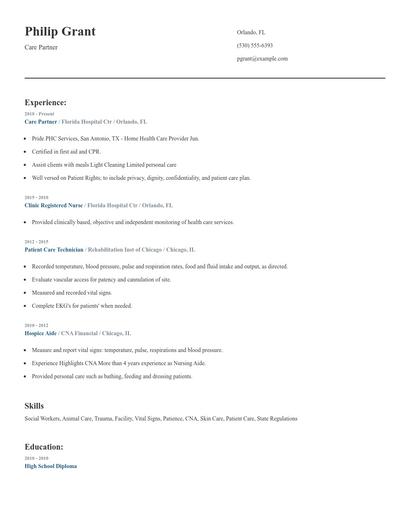 Care Partner Resume