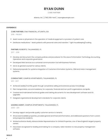 Care Partner Resume