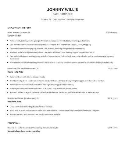 Care Provider Resume