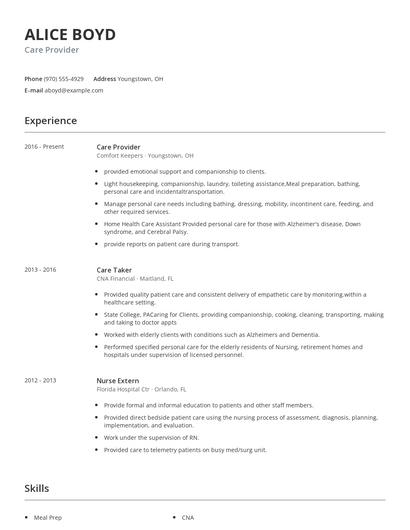 Care Provider Resume