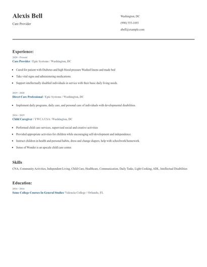 Care Provider Resume