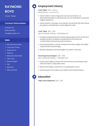 Care Taker Resume