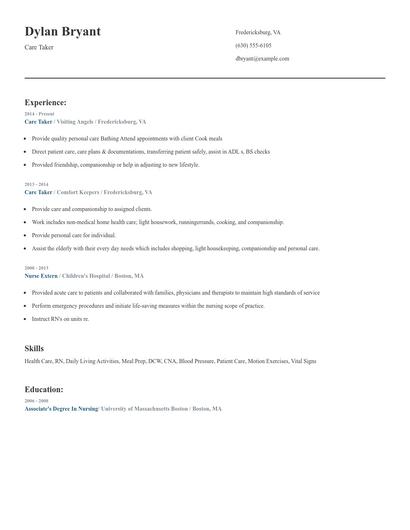 Care Taker Resume