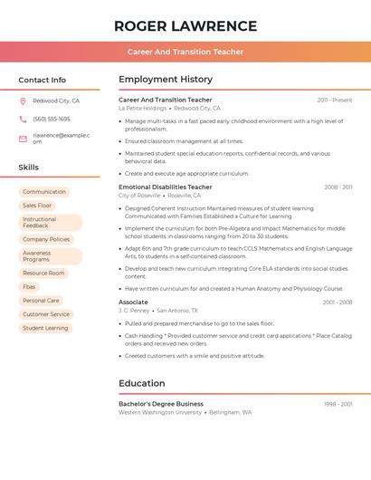 Career And Transition Teacher Resume