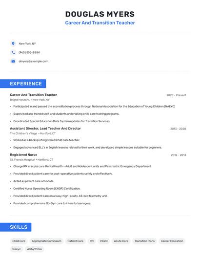 Career And Transition Teacher Resume
