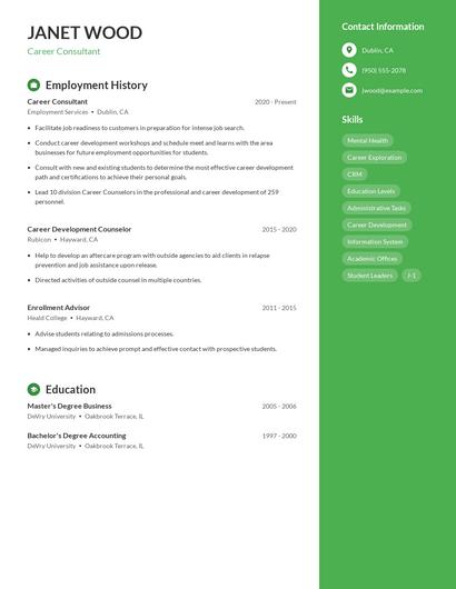 Career Consultant Resume