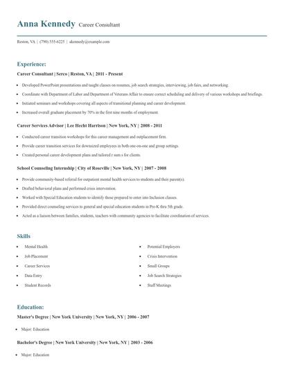 Career Consultant Resume