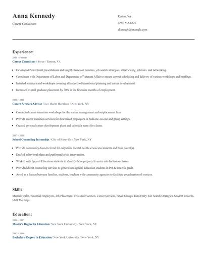 Career Consultant Resume