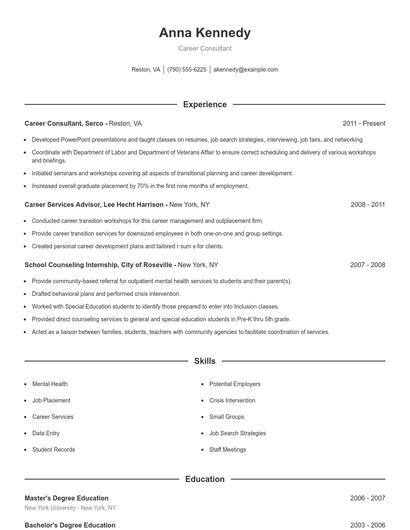 Career Consultant Resume