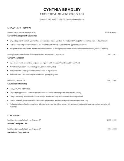 Career Development Counselor Resume