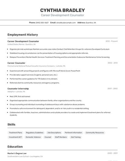 Career Development Counselor Resume