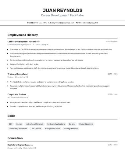 Career Development Facilitator Resume