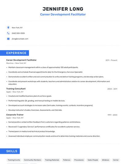 Career Development Facilitator Resume