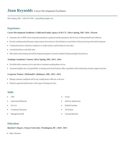 Career Development Facilitator Resume