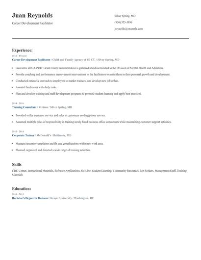 Career Development Facilitator Resume