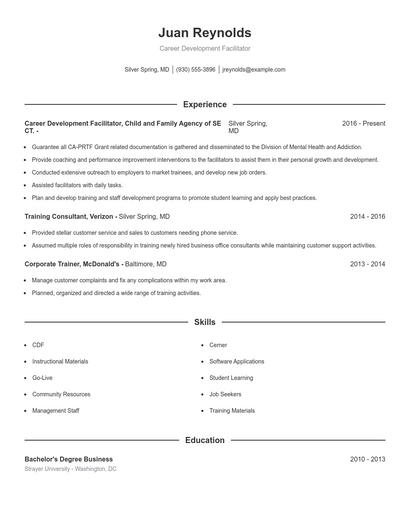 Career Development Facilitator Resume