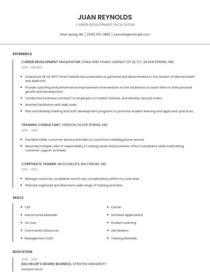 Career Development Facilitator Resume