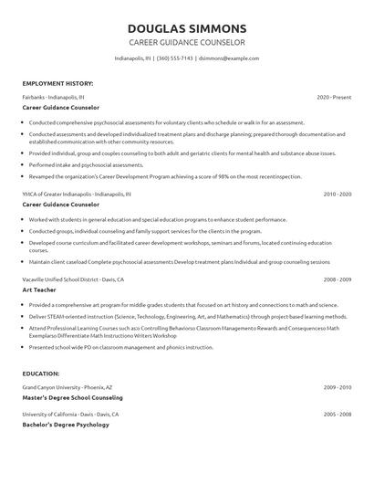 Career Guidance Counselor Resume