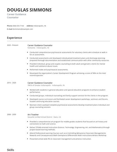 Career Guidance Counselor Resume