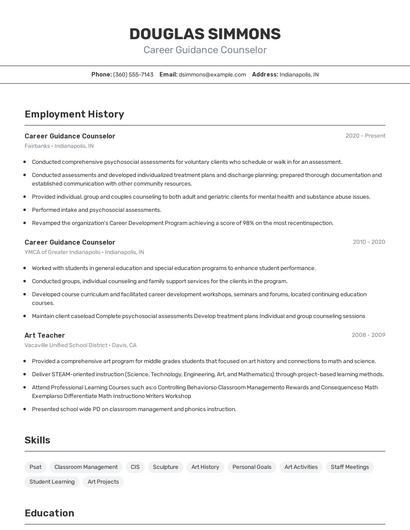 Career Guidance Counselor Resume