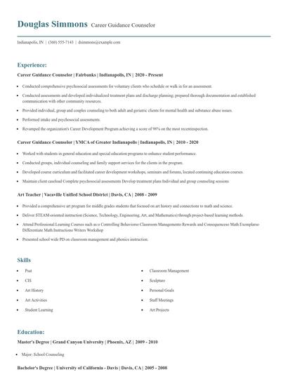 Career Guidance Counselor Resume