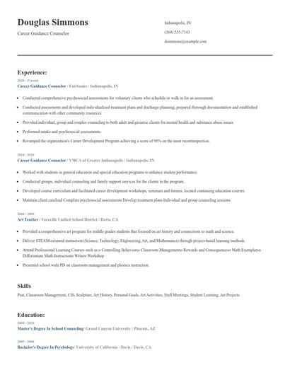 Career Guidance Counselor Resume