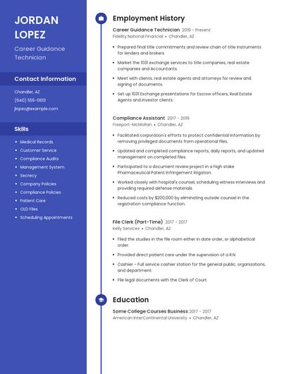 Career Guidance Technician Resume